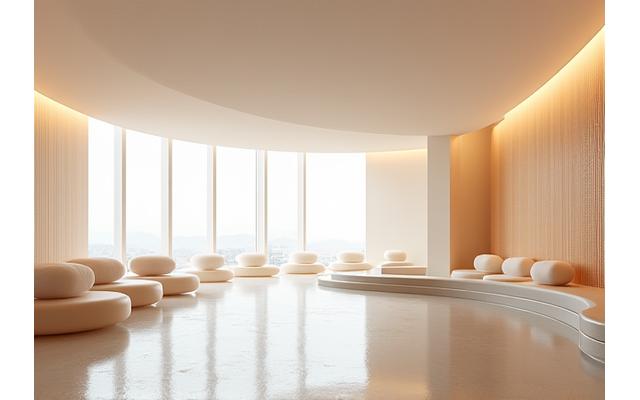 Modern spa architecture with natural light and curved lines