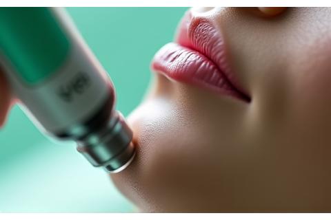 Person's face undergoing a HydraFacial treatment, showcasing the specialized device applicator.