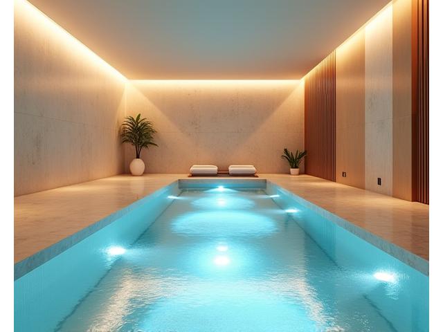 A serene hydrotherapy pool with bubbles and soft lighting