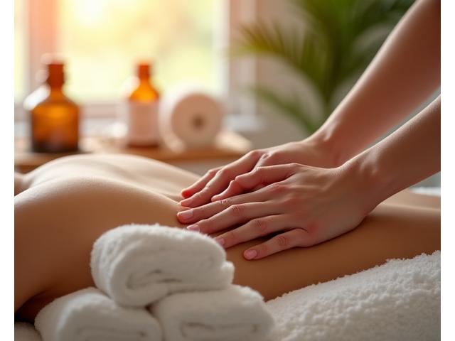 Expert massage therapist providing a soothing back massage with essential oils