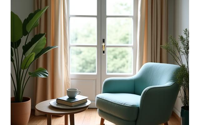 Cozy reading nook with a comfortable armchair and a collection of wellness literature