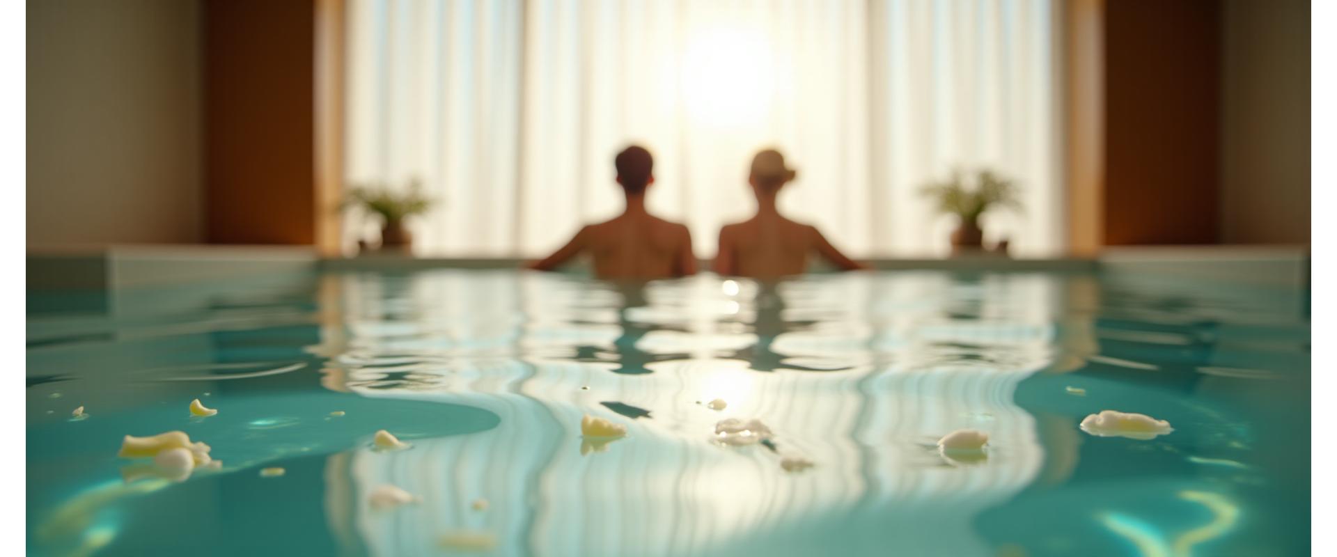 Couple relaxing at a luxurious spa with soft lighting and water features, symbolizing comprehensive wellness and tranquility