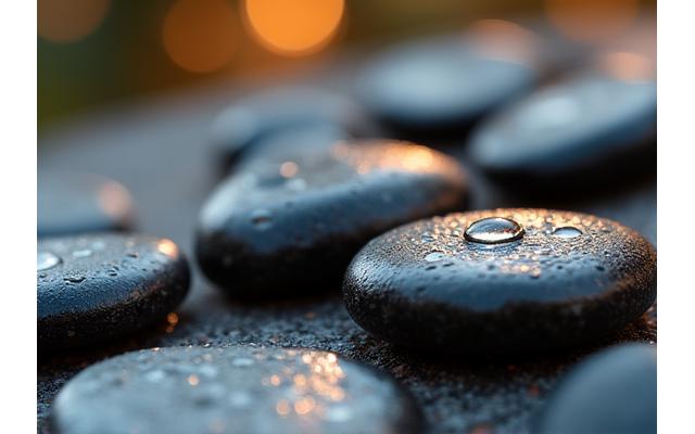 Hands holding alternating hot and cold river stones for contrast therapy.