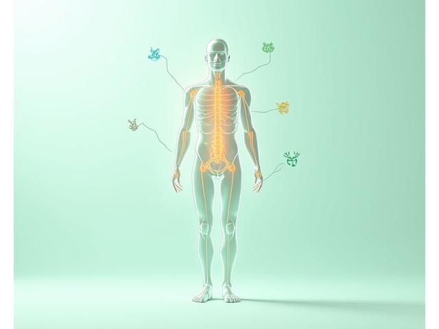 Artistic representation of a human body showing improved circulation and detoxification pathways due to heat.