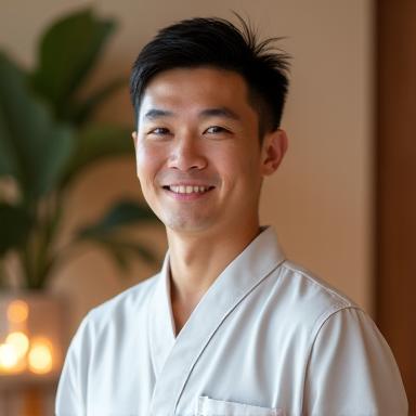 Professional headshot of David Chen, a calm and skilled massage therapist.