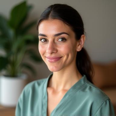 Professional headshot of Maya Rodriguez, a serene and experienced massage therapist.