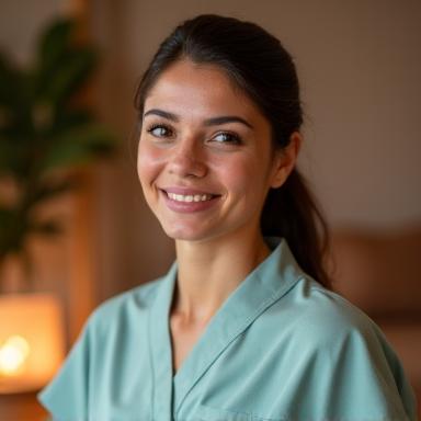 Professional headshot of Sofia Perez, an empathetic and highly trained massage therapist.