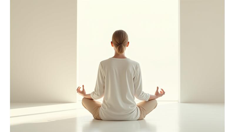 A calm individual meditating in a minimalist, light-filled space, representing mental clarity and emotional reset from wellness programs.